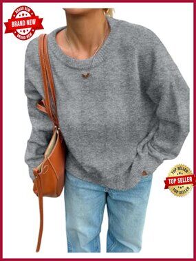 Oversized Knit Pullover Sweater Long Sleeve Crewneck Loose Fit